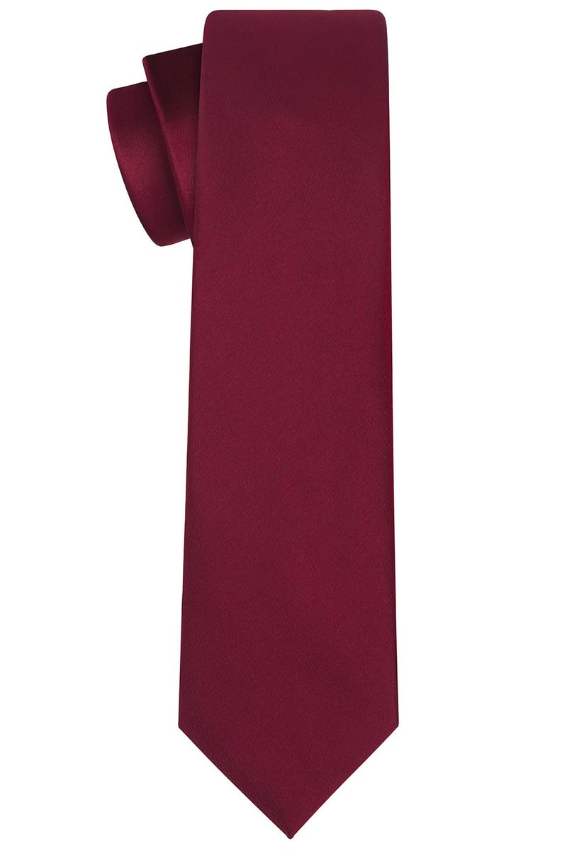 KissTies Mens Burgundy Red Satin Tie Solid Maroon Wedding Necktie + Gift Box - Image 3